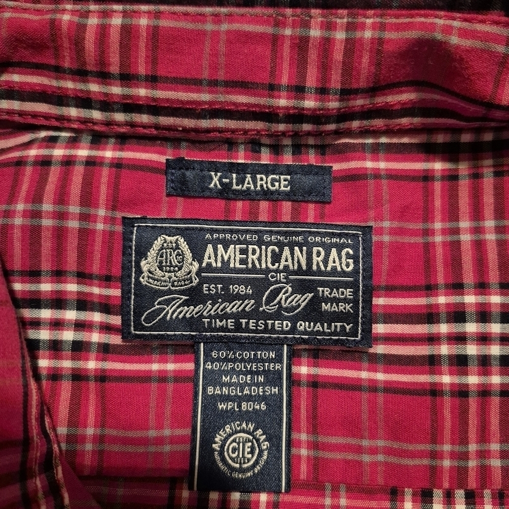 American Rag men's size XL red, black, gray & white, plaid button down shirt EUC - Picture 3 of 4